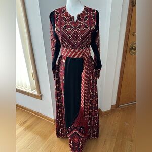 Elegant Black and Red Embroidered Dress